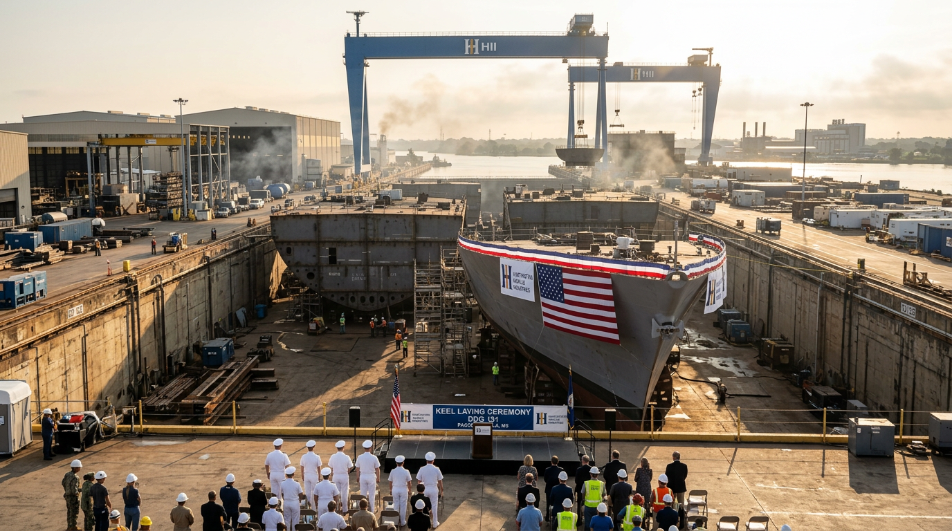 Modern destroyer under construction at Huntington Ingalls Industries